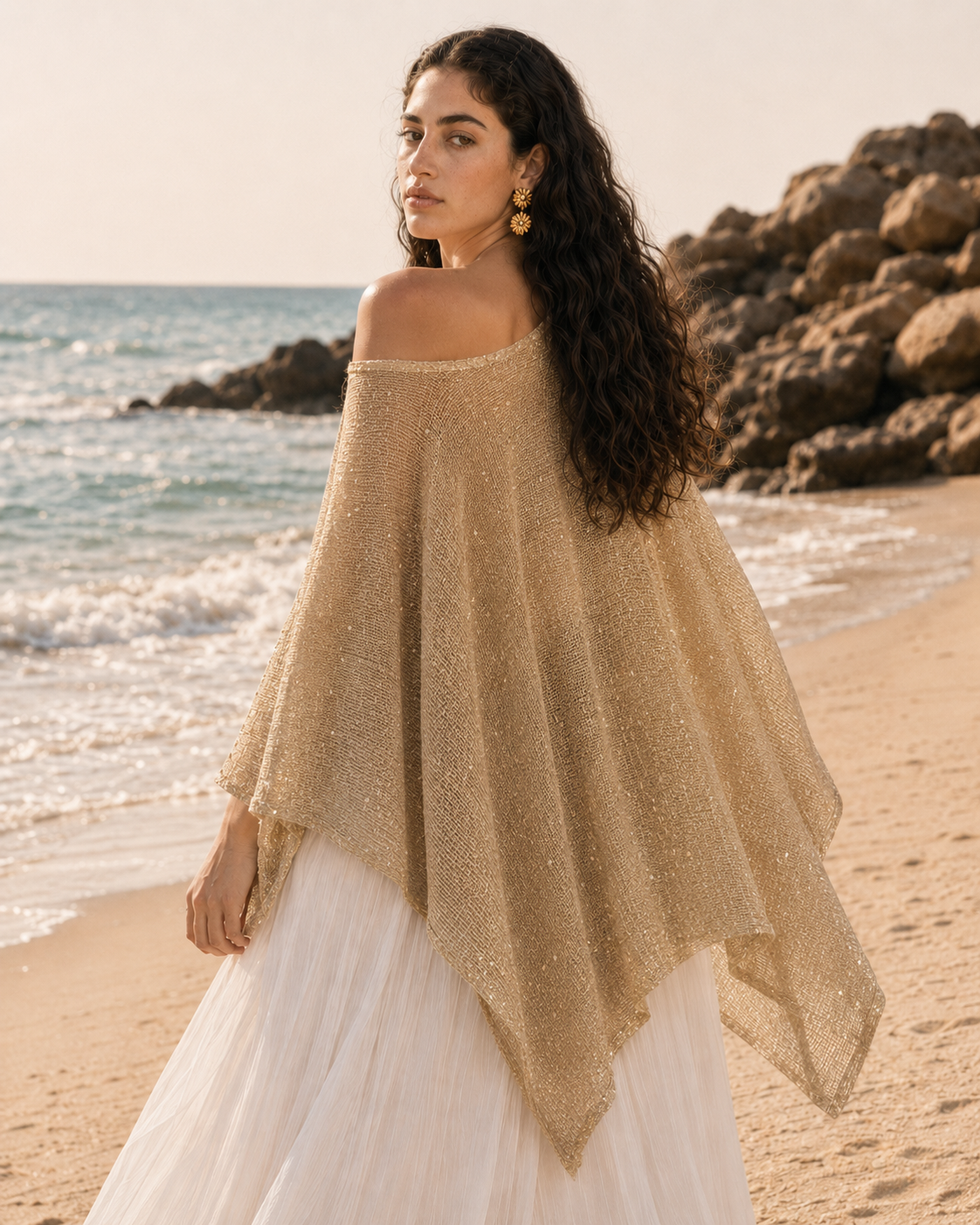 Asymmetric Poncho (Gold Beige)