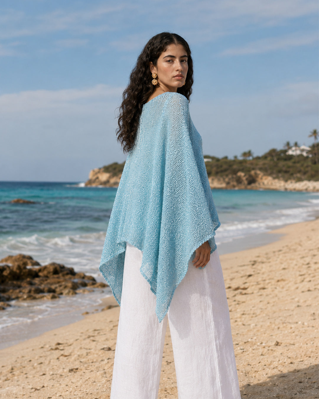 Asymmetric Poncho (Baby Blue)
