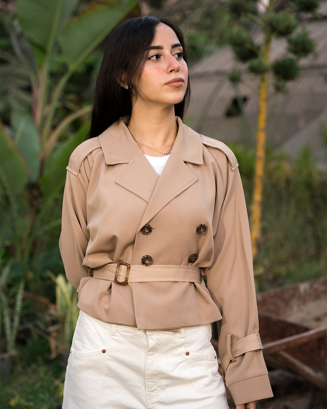Cropped Trench Coat (Beige)