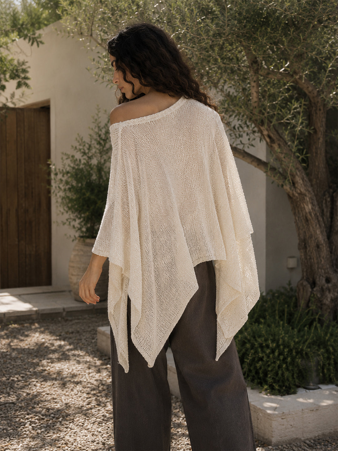 Asymmetric Poncho (Cream)