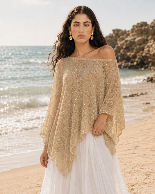 Asymmetric Poncho (Gold Beige)