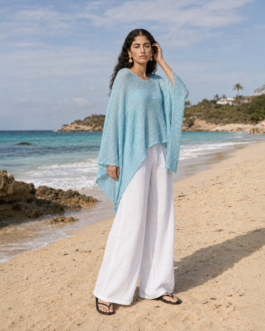 Asymmetric Poncho (Baby Blue)