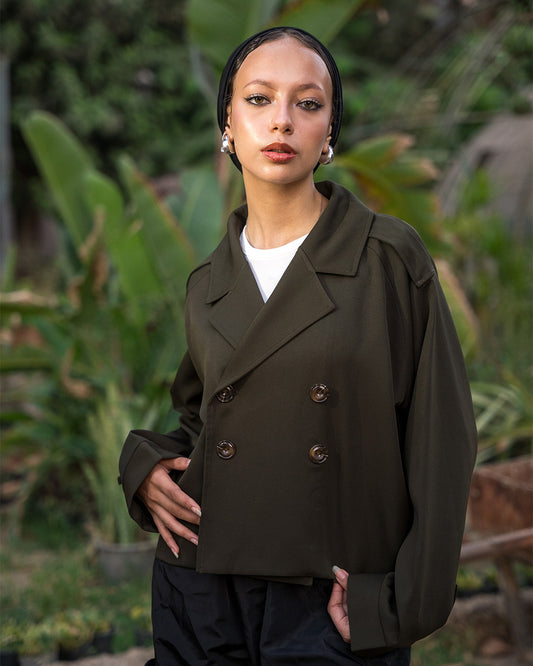 Cropped Trench Coat (Olive Green)