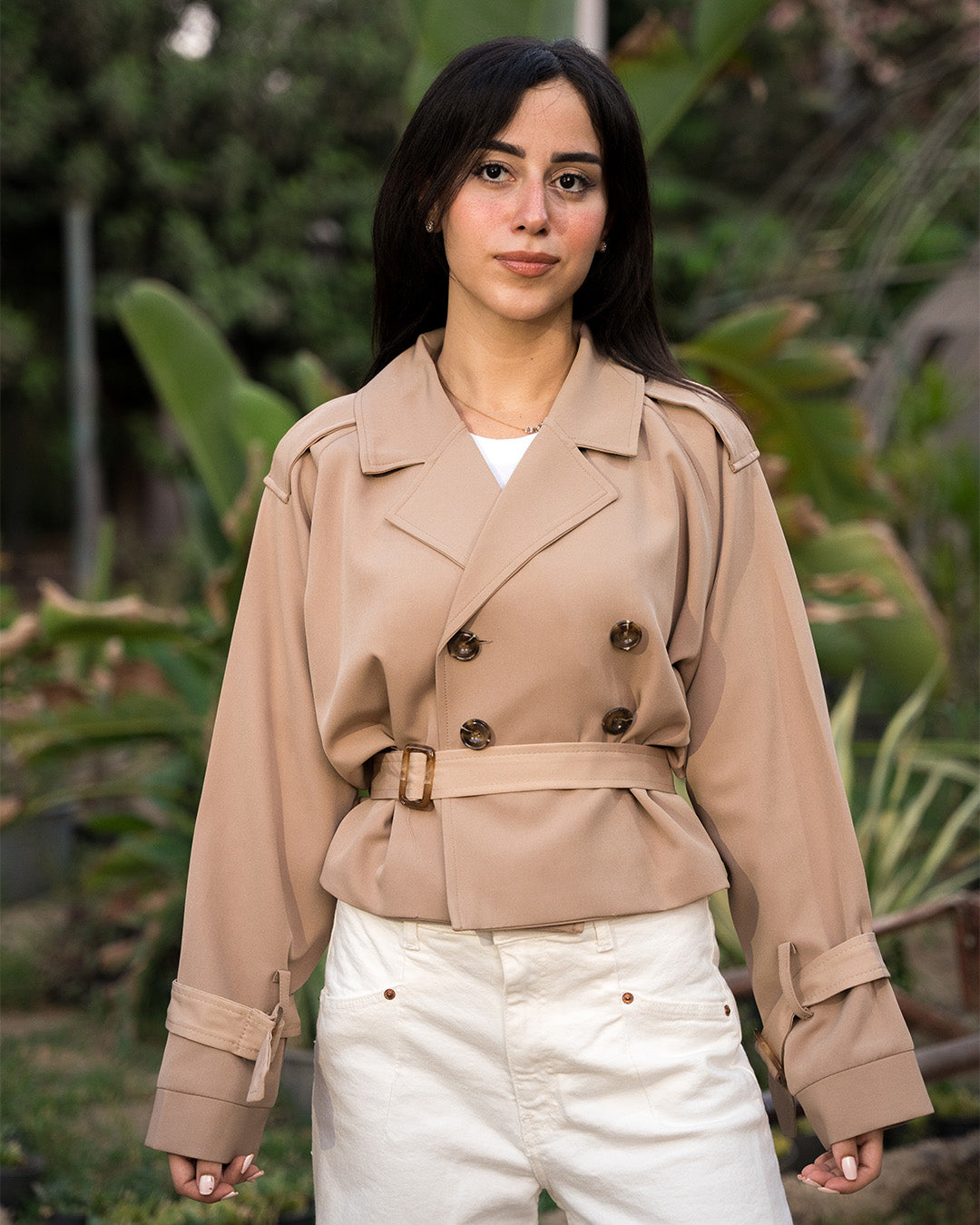 Cropped Trench Coat (Beige)