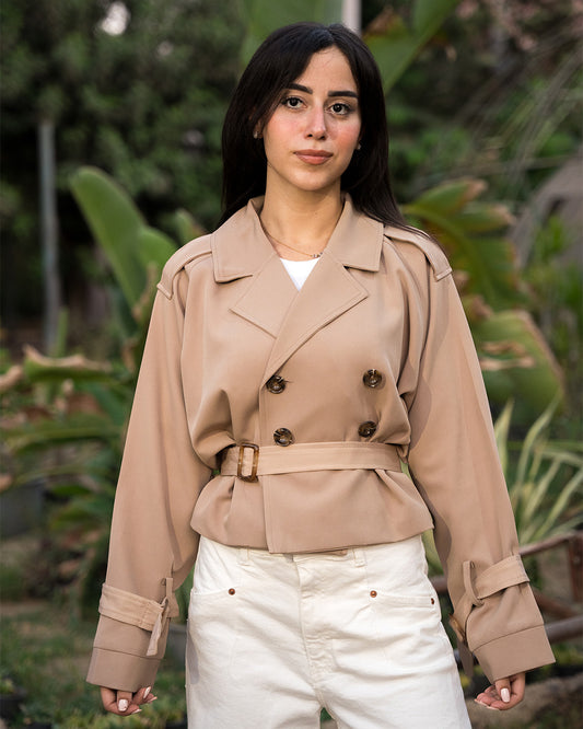 Cropped Trench Coat (Beige)
