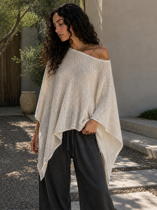 Asymmetric Poncho (Cream)