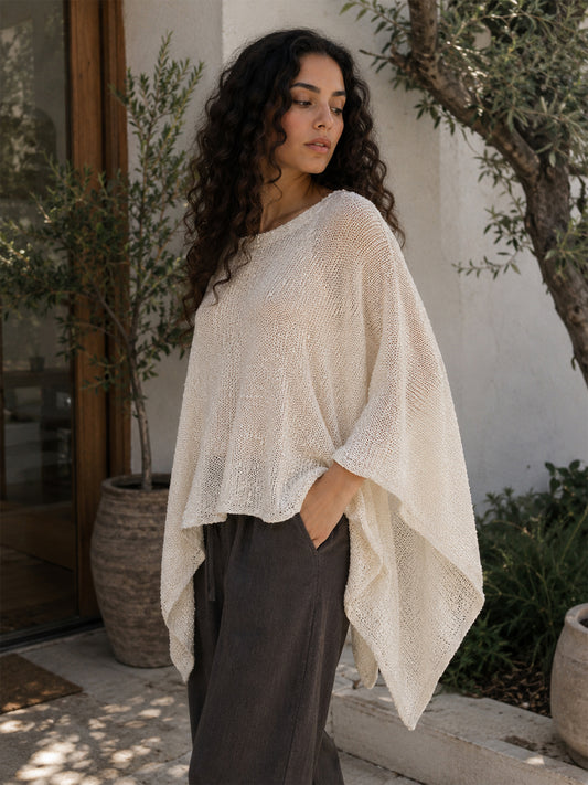 Asymmetric Poncho (Cream)